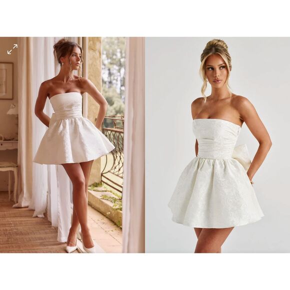 NWT BABYBOO Salome Mini Dress Floral Jacquard Ivory Strapless Women's Size XXL - Picture 2 of 12